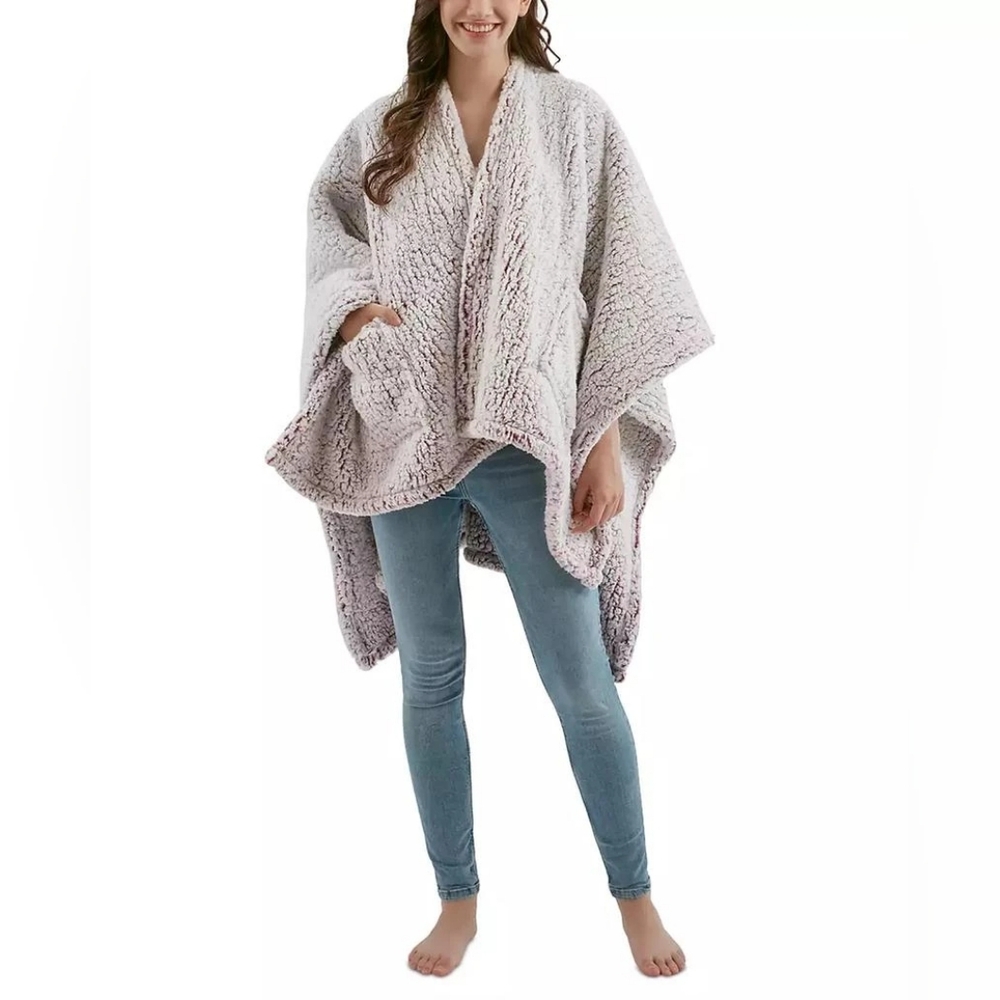 NEW Premier Comfort MAROON Cozy Sherpa Wrap Pocket ThrowE